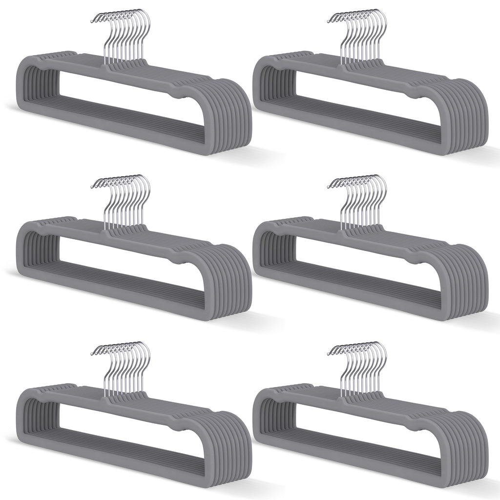 MLKJHHI Gray Velvet Hangers 60 Pack, Slim Space Saving Pants Hangers for Closet Organizer, Rotating Hook, Non Slip Clothes Felt Hanger Heavy Duty for Tank Top, Jean Perchas, Camisole, Kids' Clothes