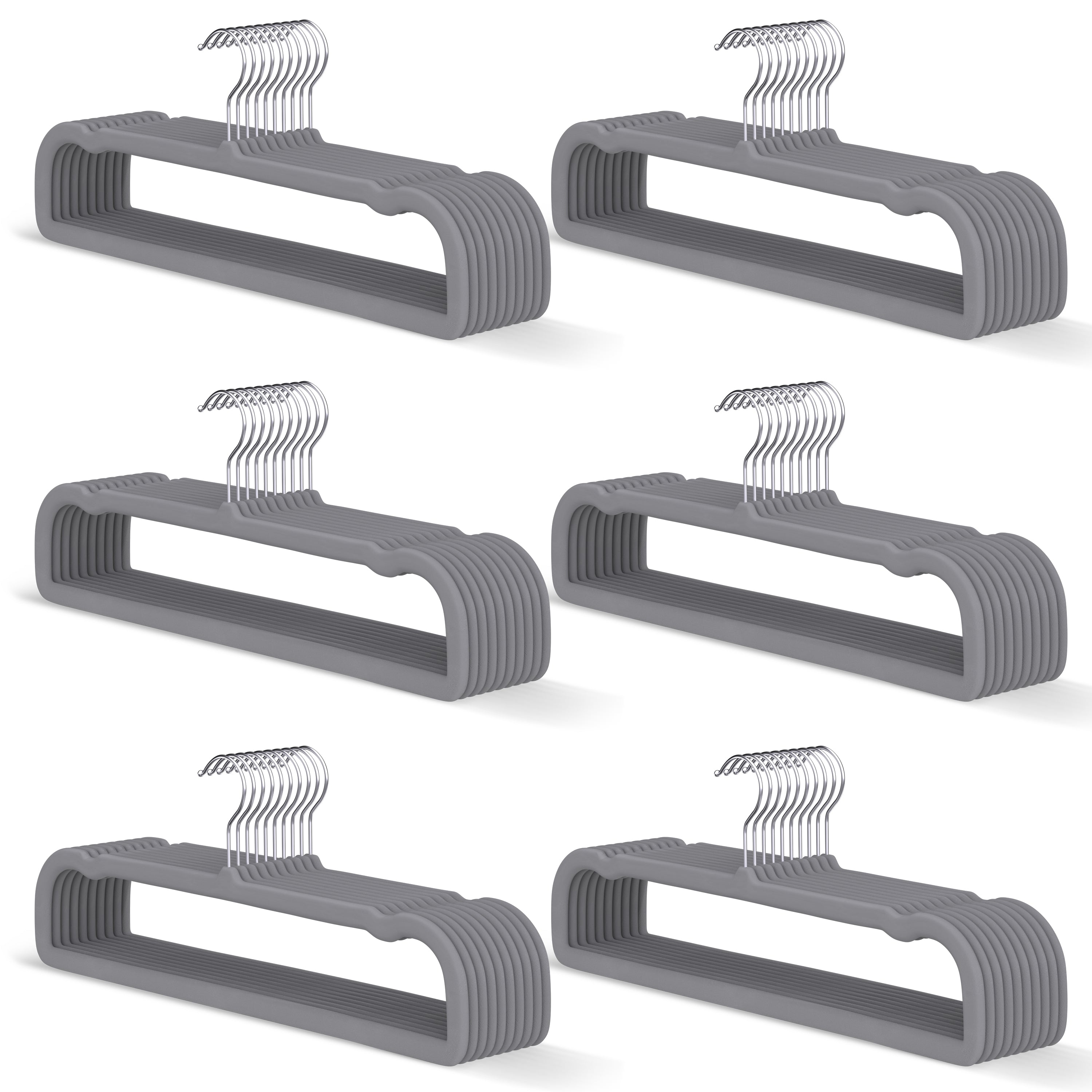 MLKJHHI Gray Velvet Hangers 60 Pack, Slim Space Saving Pants Hangers for Closet Organizer, Rotating Hook, Non Slip Clothes Felt Hanger Heavy Duty for Tank Top, Jean Perchas, Camisole, Kids' Clothes