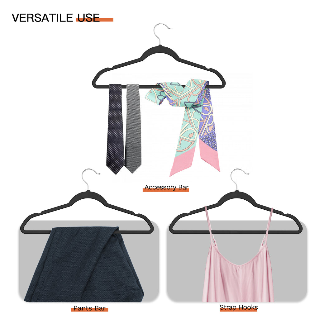 Black Velvet Hangers 60 Pack, Slim Space Saving Suit Hangers for Closet Organizer, Rotating Silver Hook, Non Slip Clothes Felt Hanger Heavy Duty for Coat,Shirt, Pants, Camisole, Dress