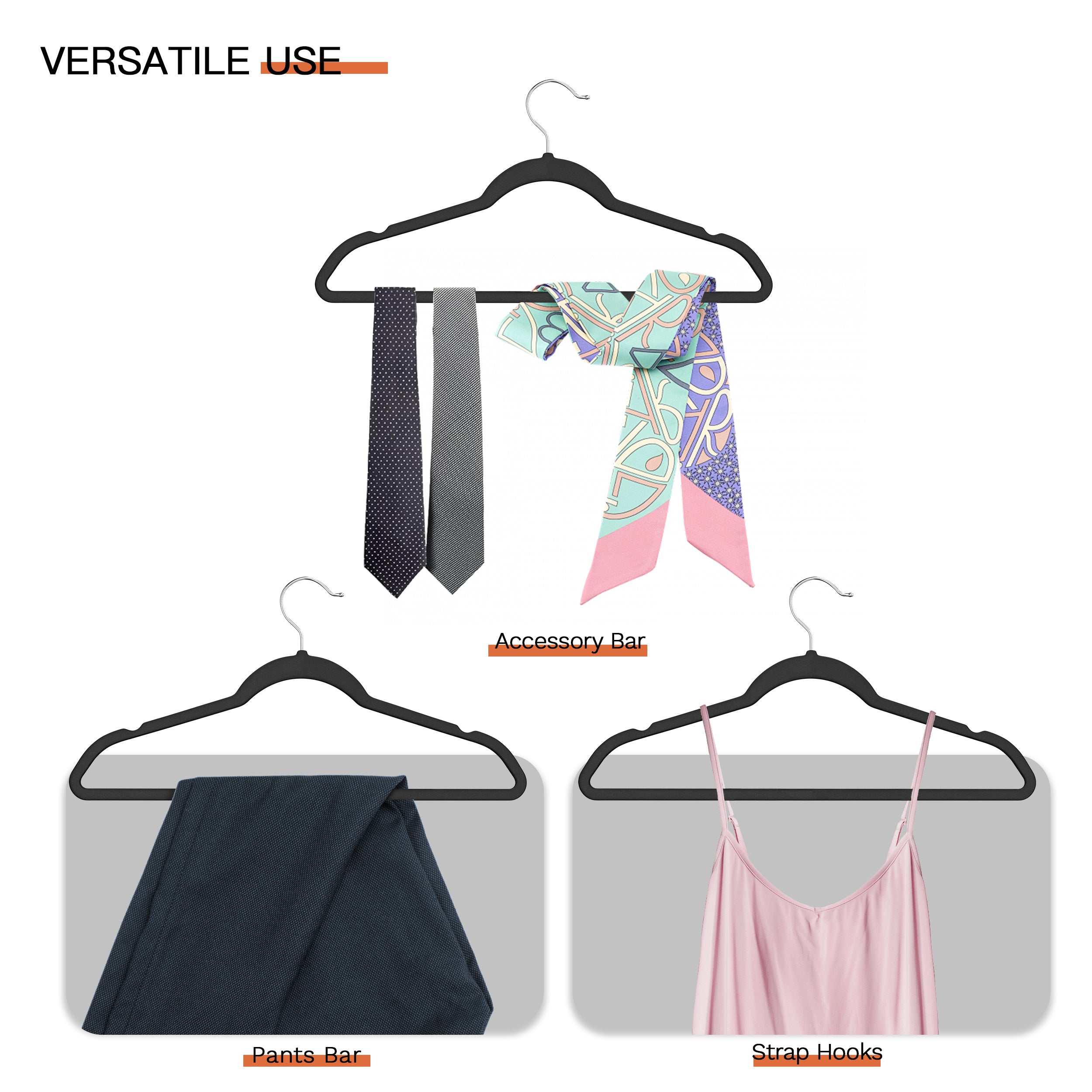 Black Velvet Hangers 60 Pack, Slim Space Saving Suit Hangers for Closet Organizer, Rotating Silver Hook, Non Slip Clothes Felt Hanger Heavy Duty for Coat,Shirt, Pants, Camisole, Dress