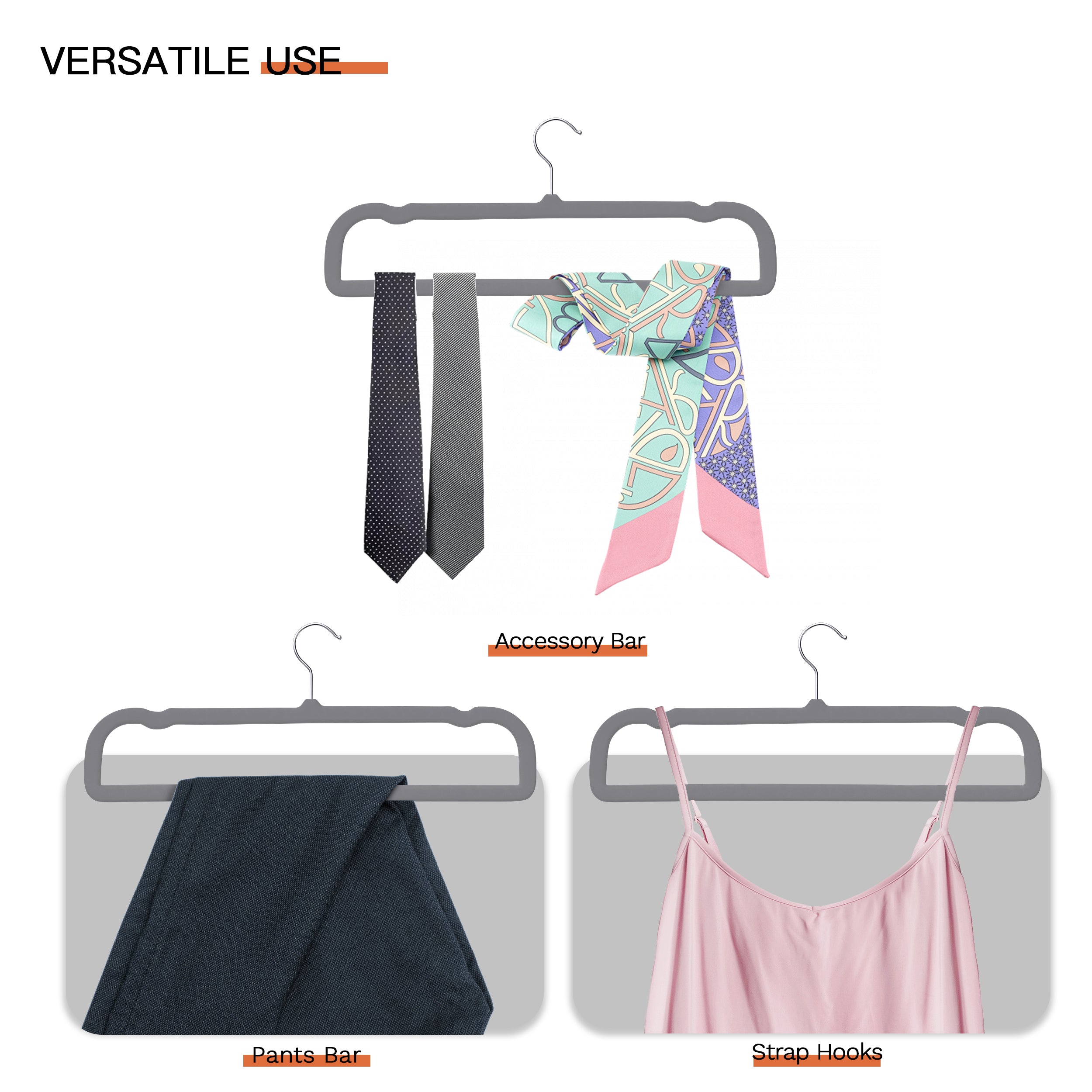 MLKJHHI Gray Velvet Hangers 60 Pack, Slim Space Saving Pants Hangers for Closet Organizer, Rotating Hook, Non Slip Clothes Felt Hanger Heavy Duty for Tank Top, Jean Perchas, Camisole, Kids' Clothes