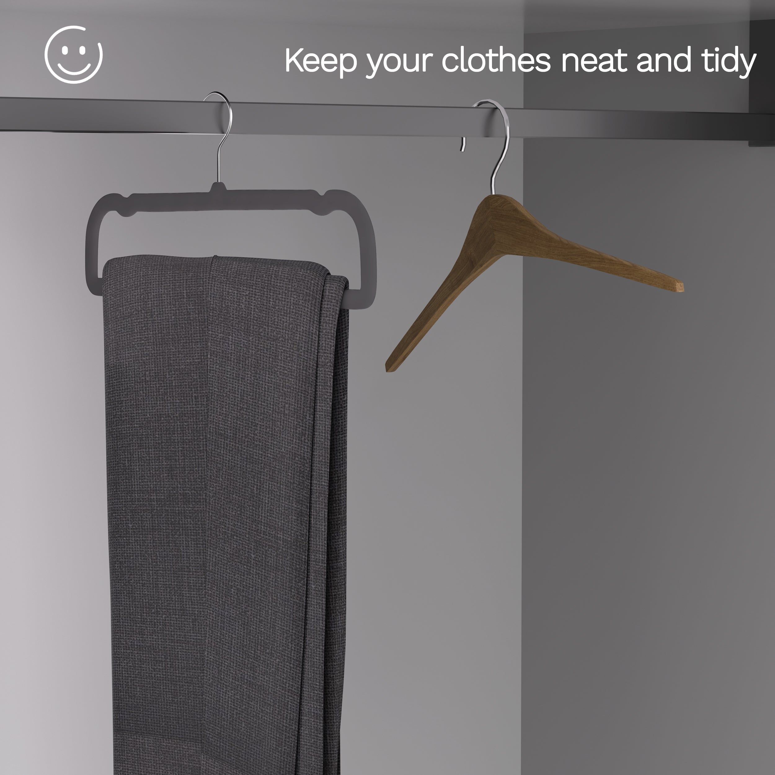 MLKJHHI Gray Velvet Hangers 60 Pack, Slim Space Saving Pants Hangers for Closet Organizer, Rotating Hook, Non Slip Clothes Felt Hanger Heavy Duty for Tank Top, Jean Perchas, Camisole, Kids' Clothes