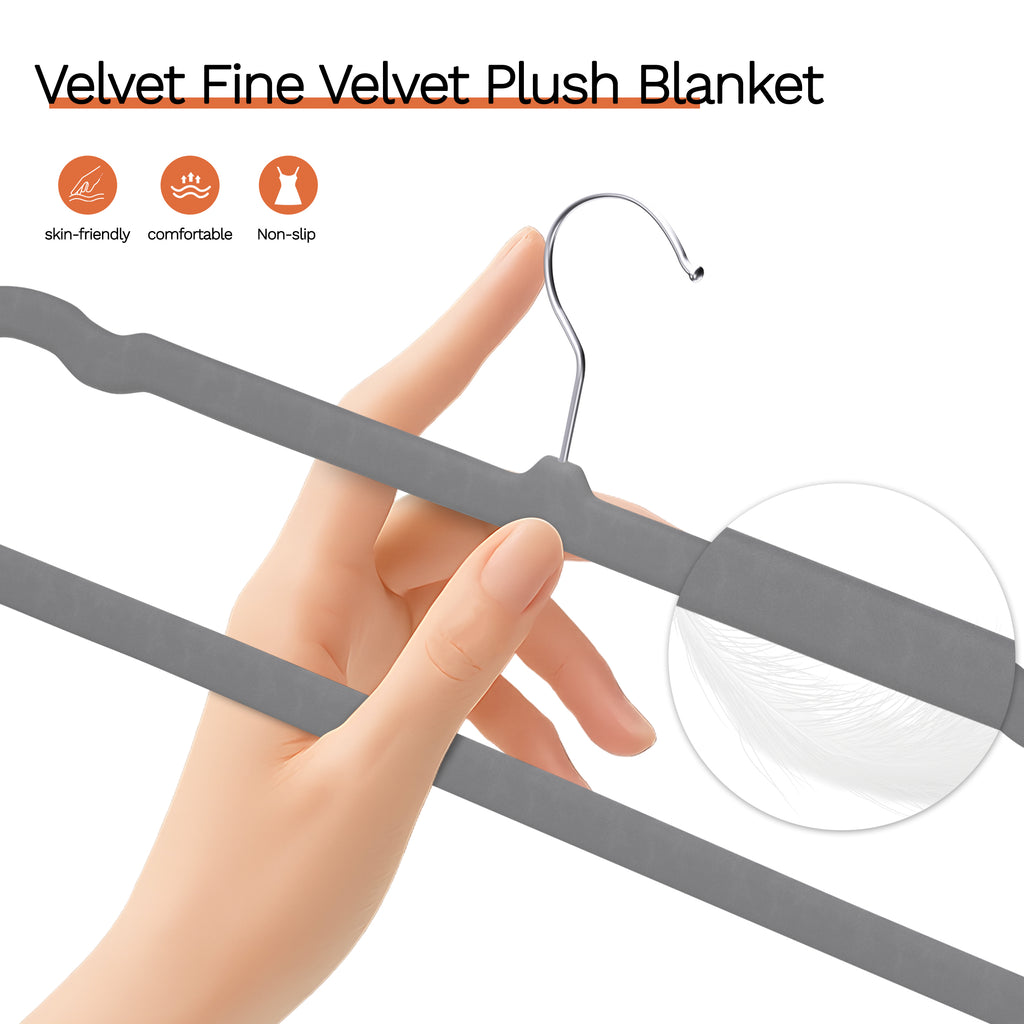MLKJHHI Gray Velvet Hangers 60 Pack, Slim Space Saving Pants Hangers for Closet Organizer, Rotating Hook, Non Slip Clothes Felt Hanger Heavy Duty for Tank Top, Jean Perchas, Camisole, Kids' Clothes