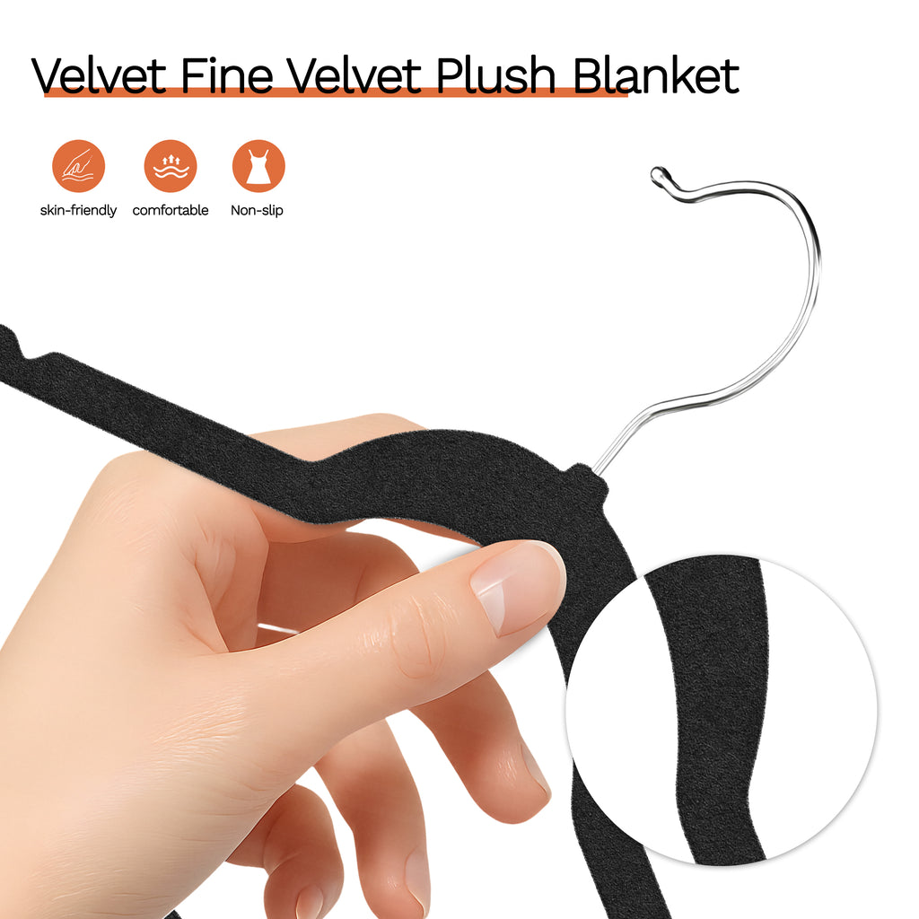 Black Velvet Hangers 60 Pack, Slim Space Saving Suit Hangers for Closet Organizer, Rotating Silver Hook, Non Slip Clothes Felt Hanger Heavy Duty for Coat,Shirt, Pants, Camisole, Dress