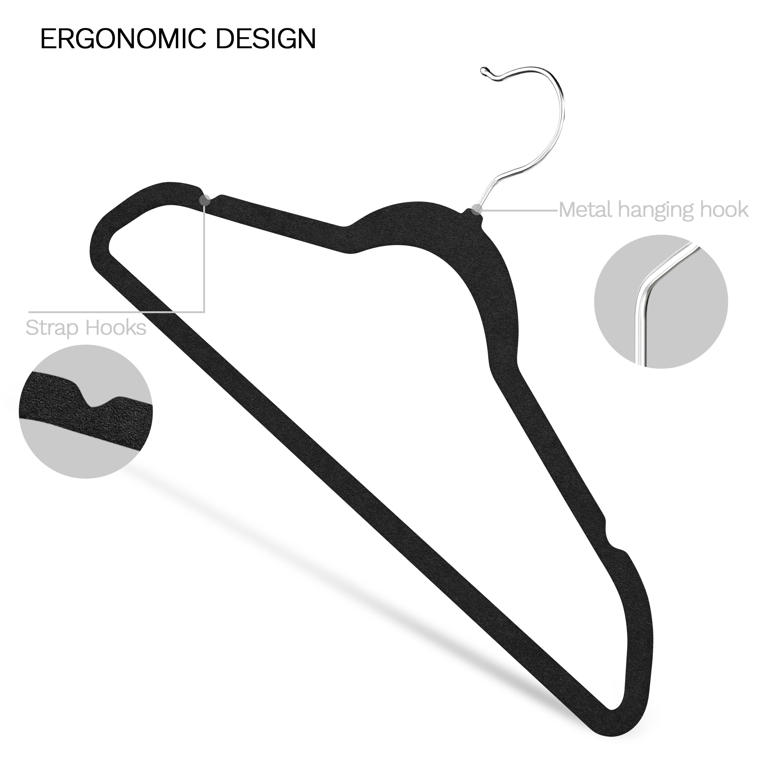 Black Velvet Hangers 60 Pack, Slim Space Saving Suit Hangers for Closet Organizer, Rotating Silver Hook, Non Slip Clothes Felt Hanger Heavy Duty for Coat,Shirt, Pants, Camisole, Dress