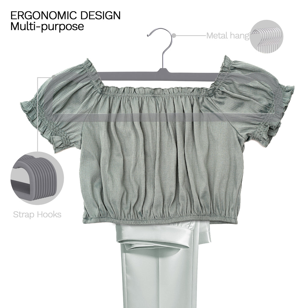 MLKJHHI Gray Velvet Hangers 60 Pack, Slim Space Saving Pants Hangers for Closet Organizer, Rotating Hook, Non Slip Clothes Felt Hanger Heavy Duty for Tank Top, Jean Perchas, Camisole, Kids' Clothes