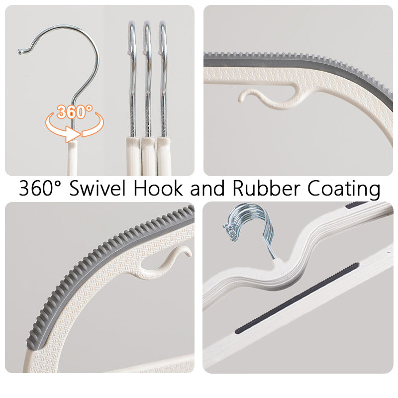 Plastic Clothes Hanger Set - Lightweight, Space-Saving, Non-Slip, Slim Designed, Dry and Wet Clothes Hanger Set with 360° Swivel Hook and Rubber Coating - Gray