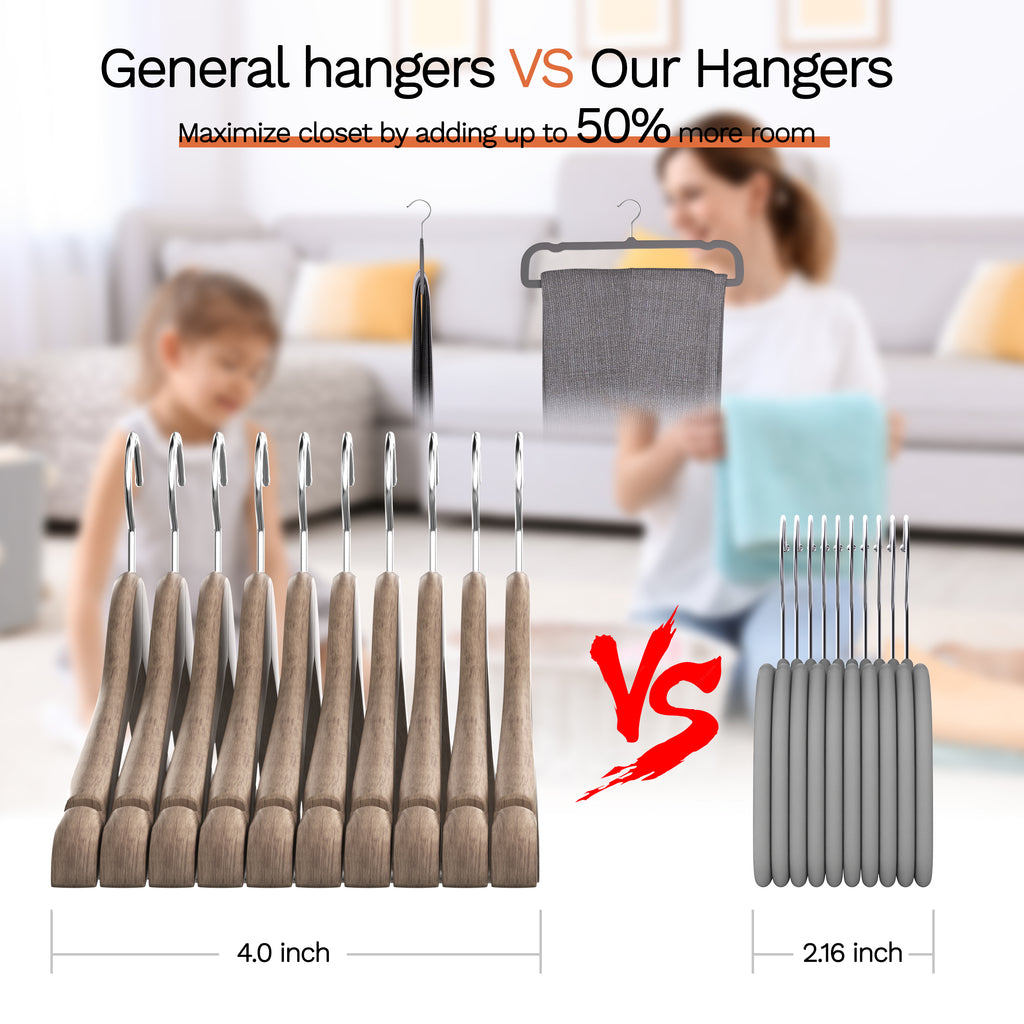 MLKJHHI Gray Velvet Hangers 60 Pack, Slim Space Saving Pants Hangers for Closet Organizer, Rotating Hook, Non Slip Clothes Felt Hanger Heavy Duty for Tank Top, Jean Perchas, Camisole, Kids' Clothes