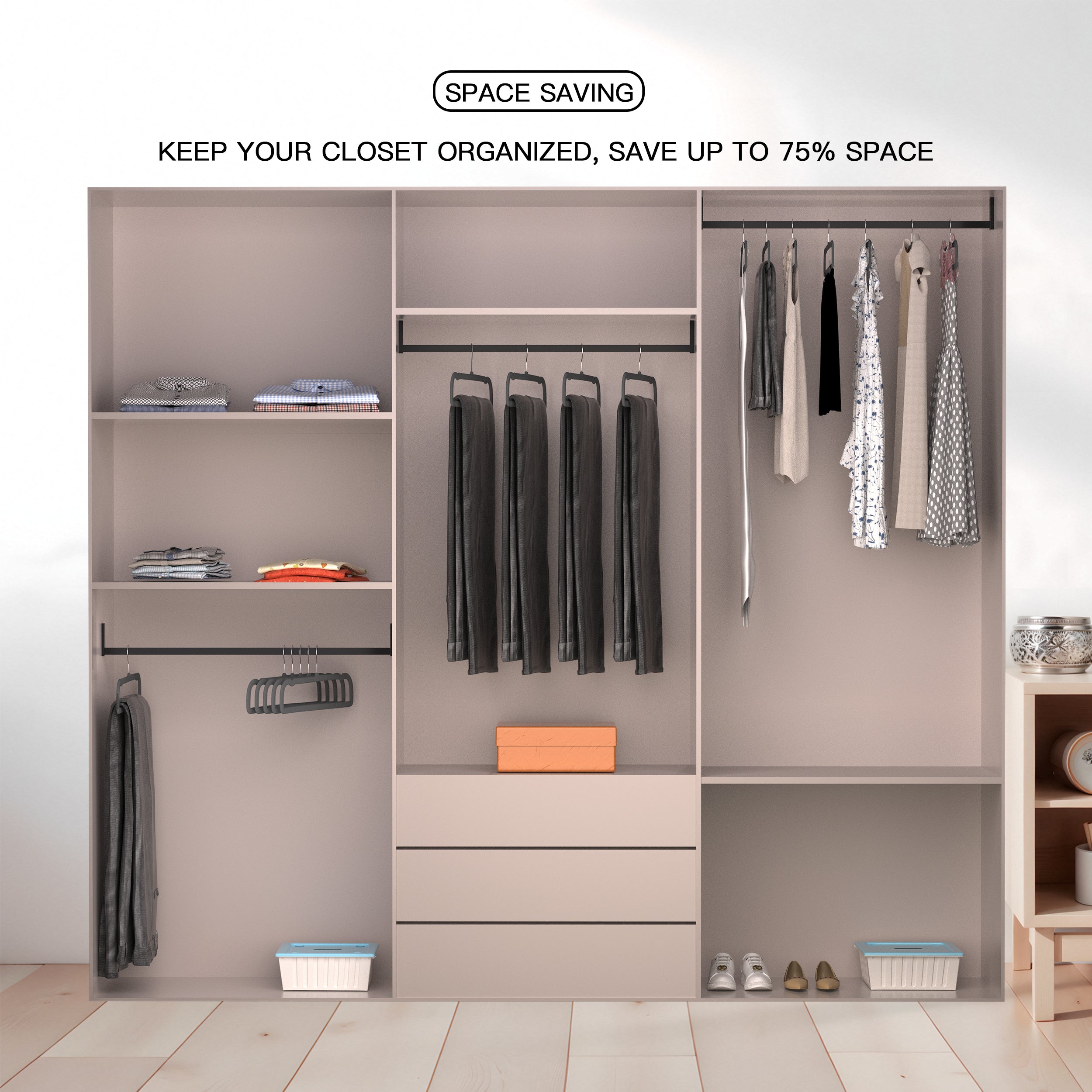 MLKJHHI Gray Velvet Hangers 60 Pack, Slim Space Saving Pants Hangers for Closet Organizer, Rotating Hook, Non Slip Clothes Felt Hanger Heavy Duty for Tank Top, Jean Perchas, Camisole, Kids' Clothes